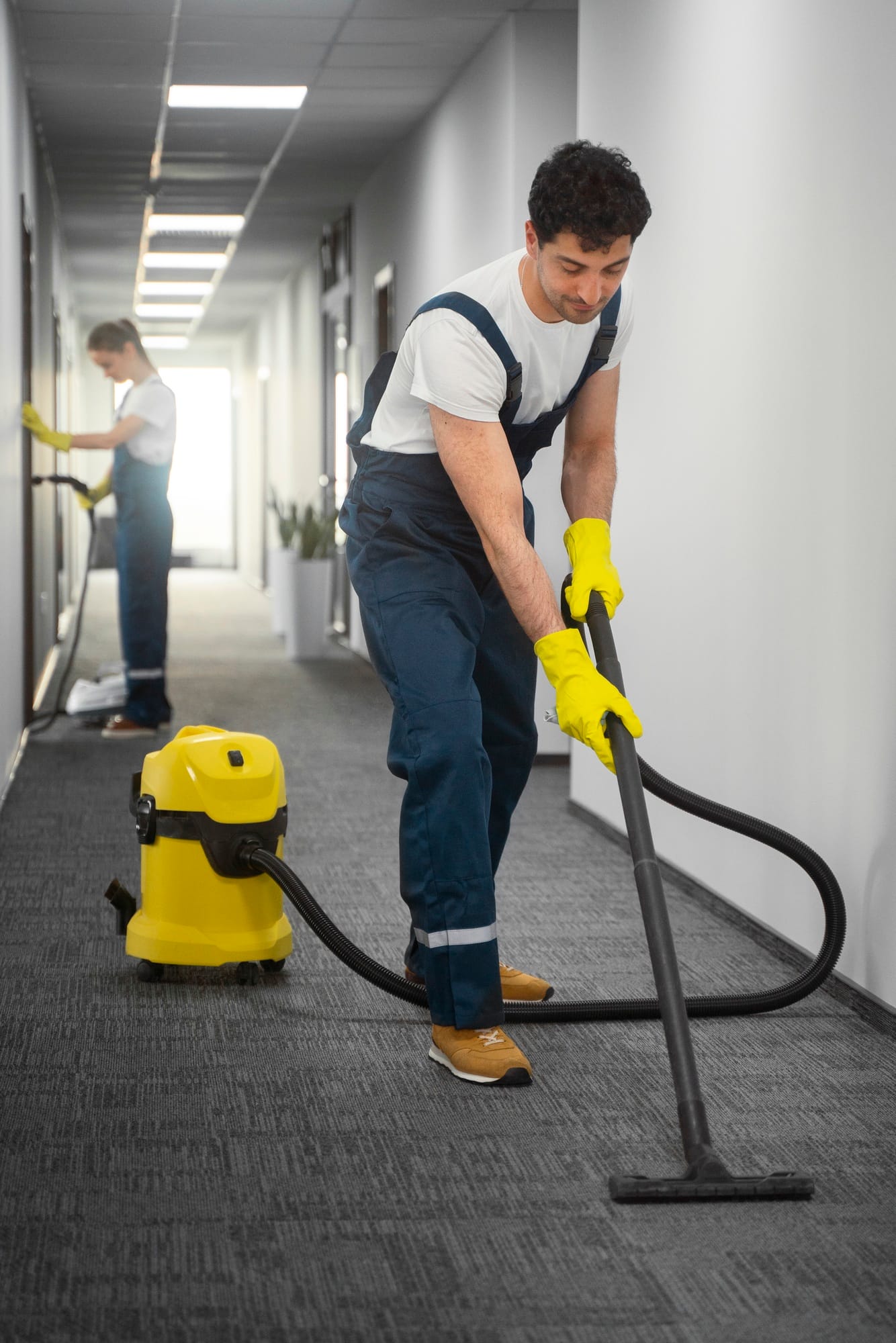 man cleaning carpet